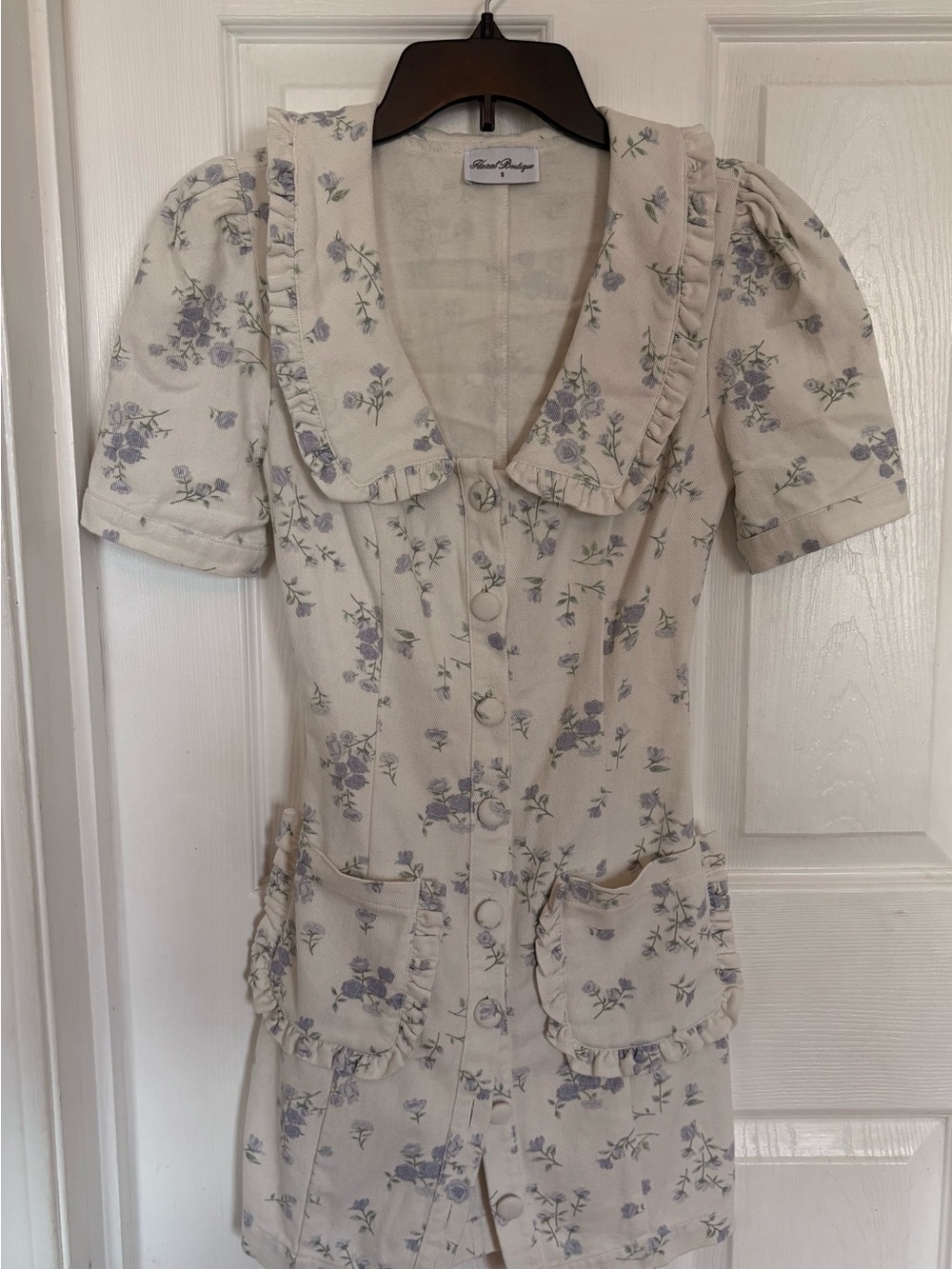 Hazel boutique Cream Mini Dress with Lavender Floral Print